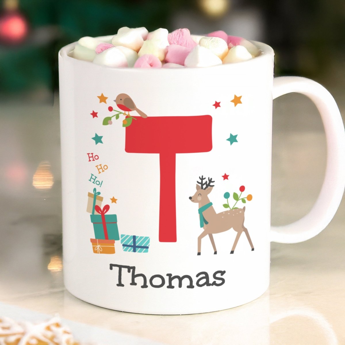 Personalised Initial Reindeer Christmas Plastic Mug - I Want That Present