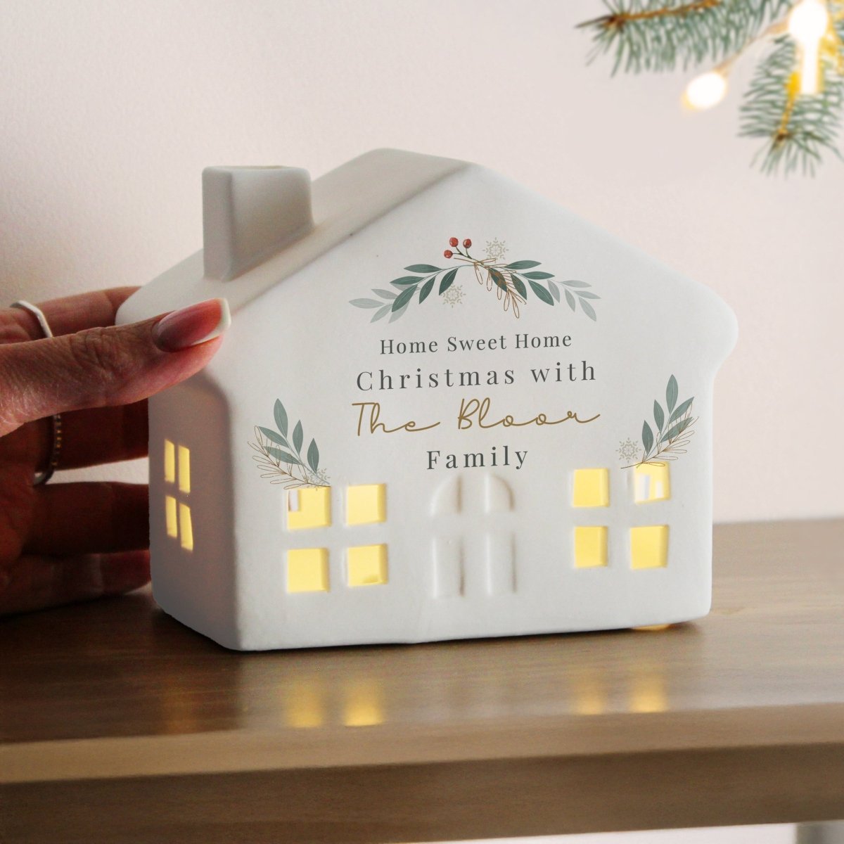 Personalised Christmas Foliage LED House - I Want That Present