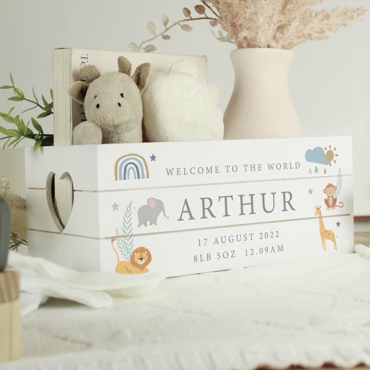 Personalised Safari Animals White Wooden Crate - I Want That Present