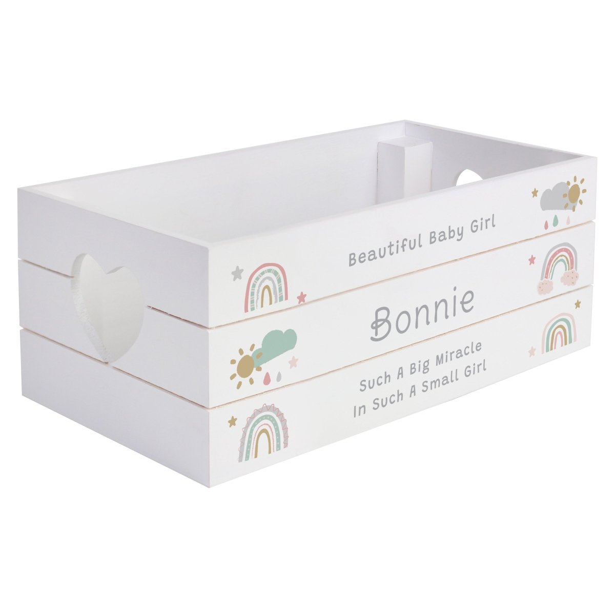 Personalised Personalised Rainbow White Wooden Crate - I Want That Present