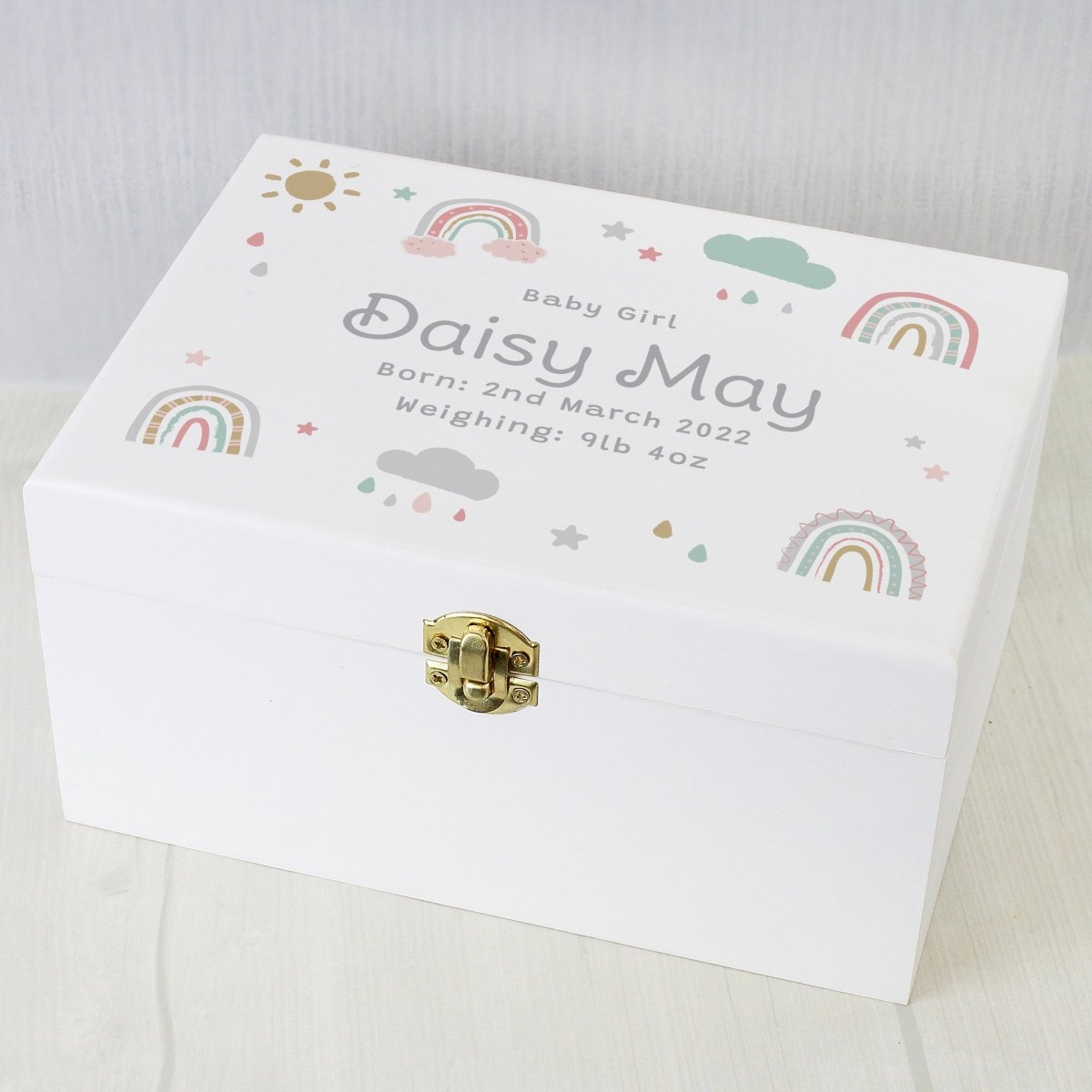 Personalised Rainbow White Wooden Keepsake Box - I Want That Present