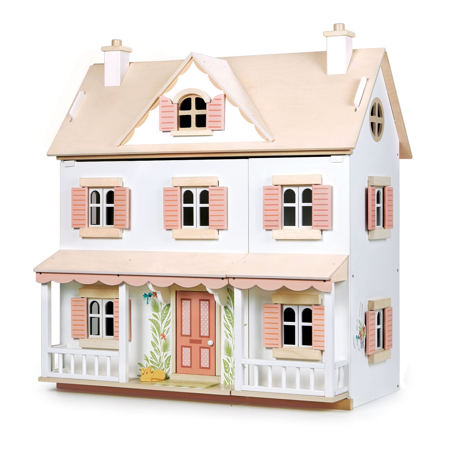 Tender Leaf Toys Hummingbird House Doll's House - An exotic colonial-style dollhouse with verandas, floral decor, and charming details like opening shutters. Spacious interior with four rooms and attic space for dollhouse furniture sets