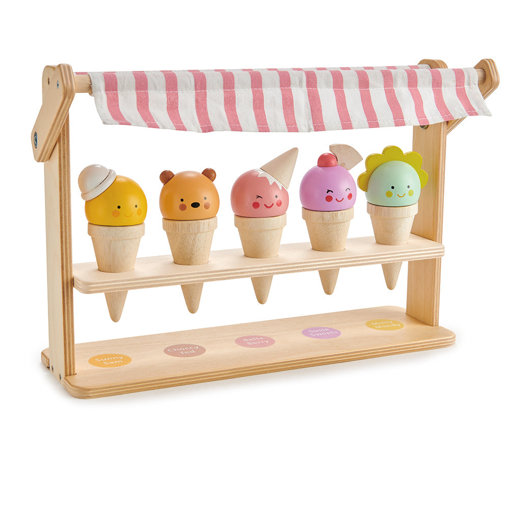 tender leaf toys 5 ice creams with cute faces in a stand 