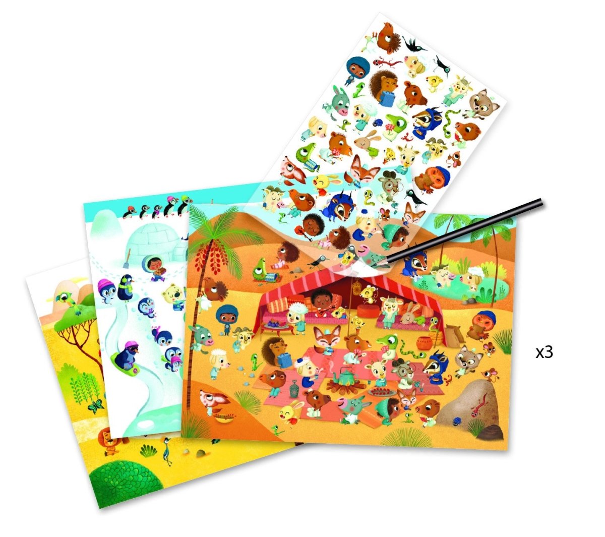 Djeco 90 Rub On Transfers - Savannah, Desert & North Pole Fun - I Want That Present