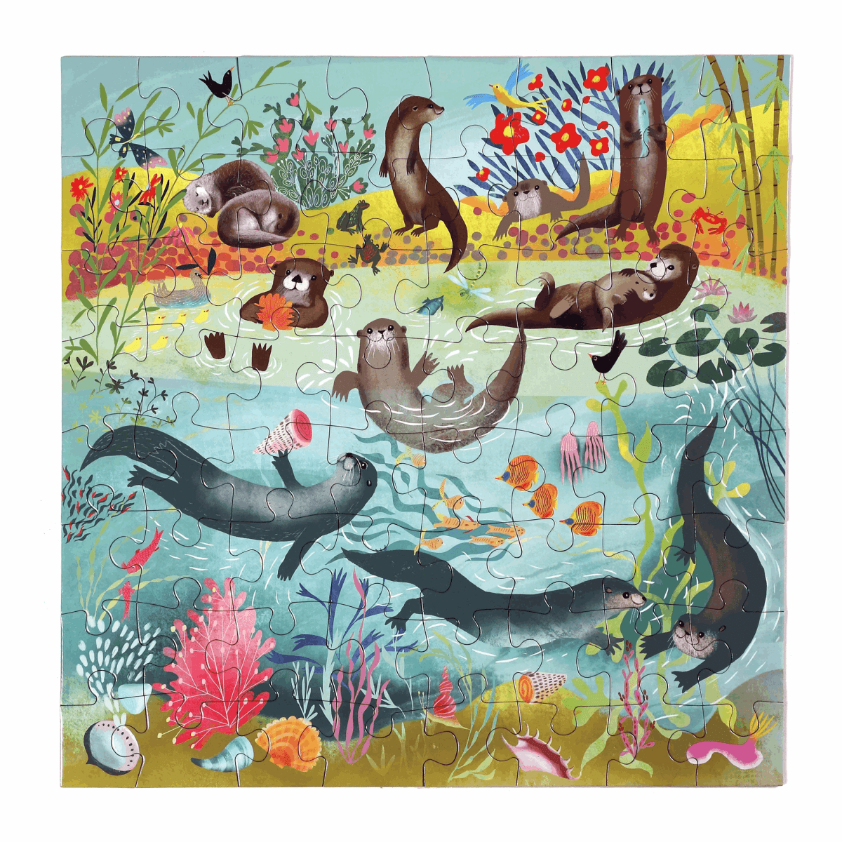 eeBoo Otters at Play - 64 Piece Puzzle - I Want That Present