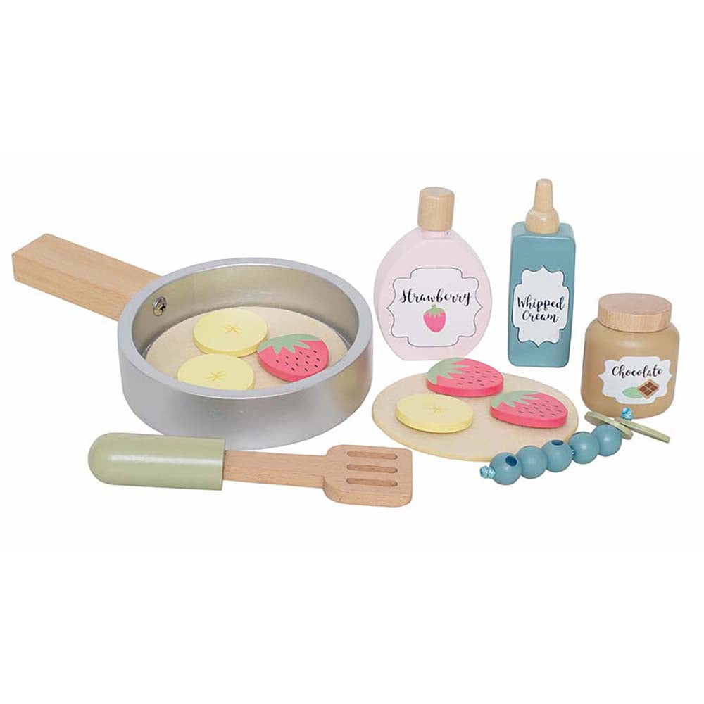 jabadabado pancake set with frying pan, pancakes, fruit, jam, cream and chocolate spread