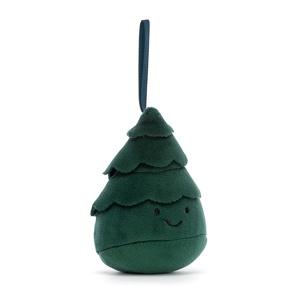 jellycat festive folly green christmas tree hanging decorations with an embroidered faced