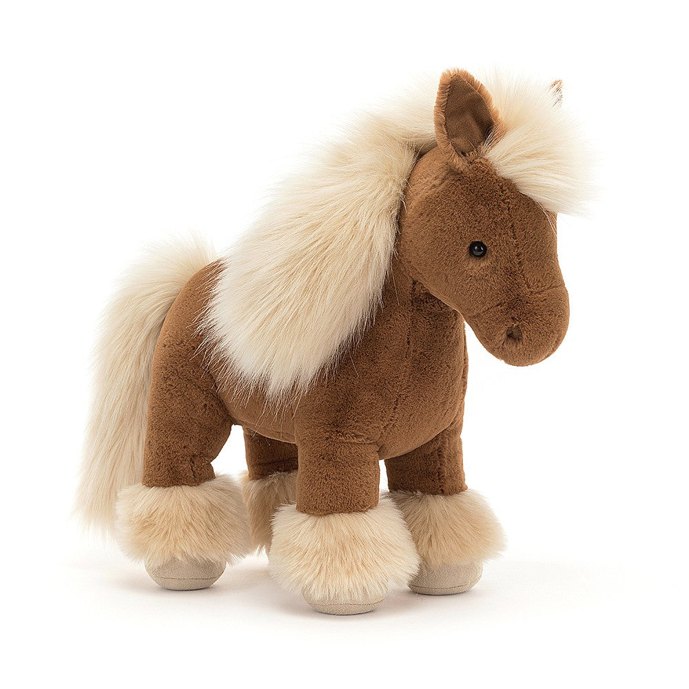 jellycat brown pony with silky cream fir on the main, tail and feet