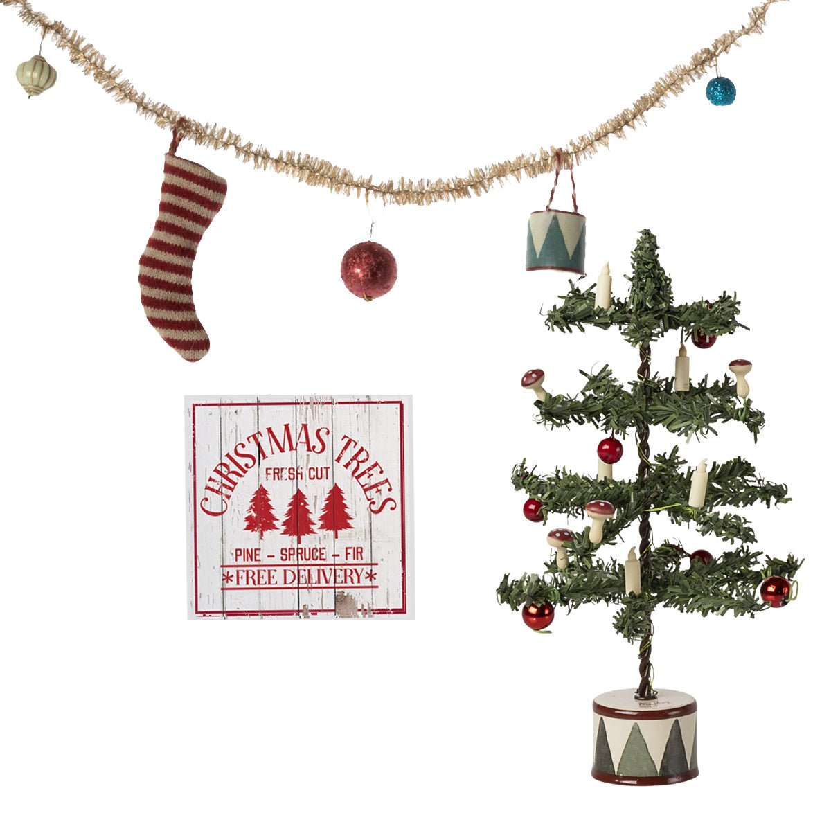 Maileg Christmas Garland, Tree & Sign Bundle - I Want That Present