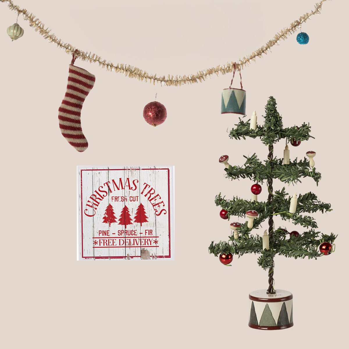 Maileg Christmas Garland, Tree & Sign Bundle - I Want That Present