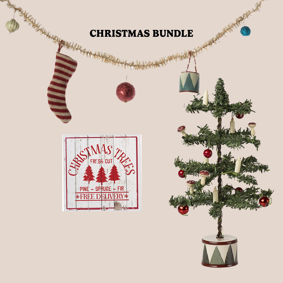 Maileg Christmas Garland, Tree & Sign Bundle