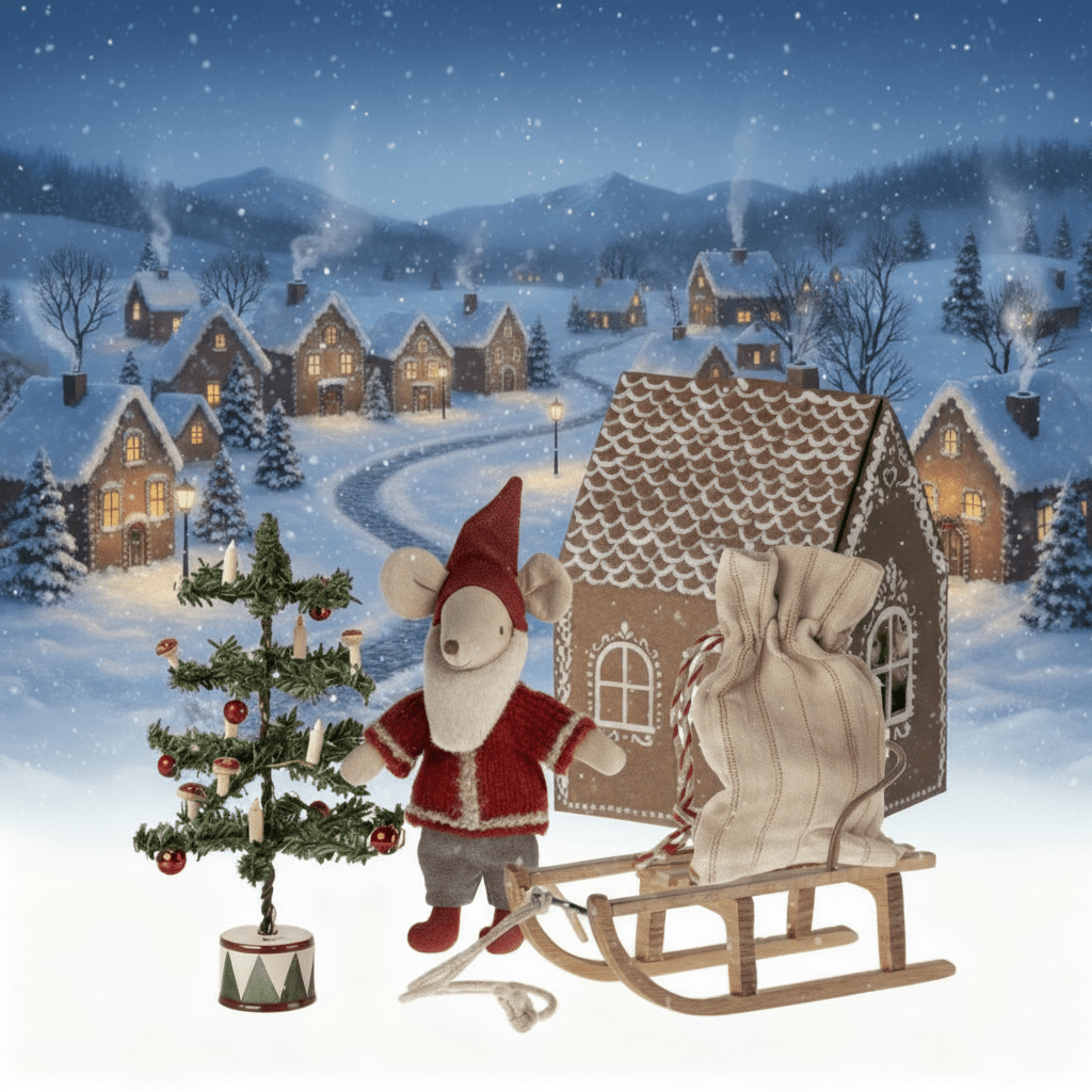 Maileg Santa Mouse, Christmas Tree and Sled Bundle - I Want That Present