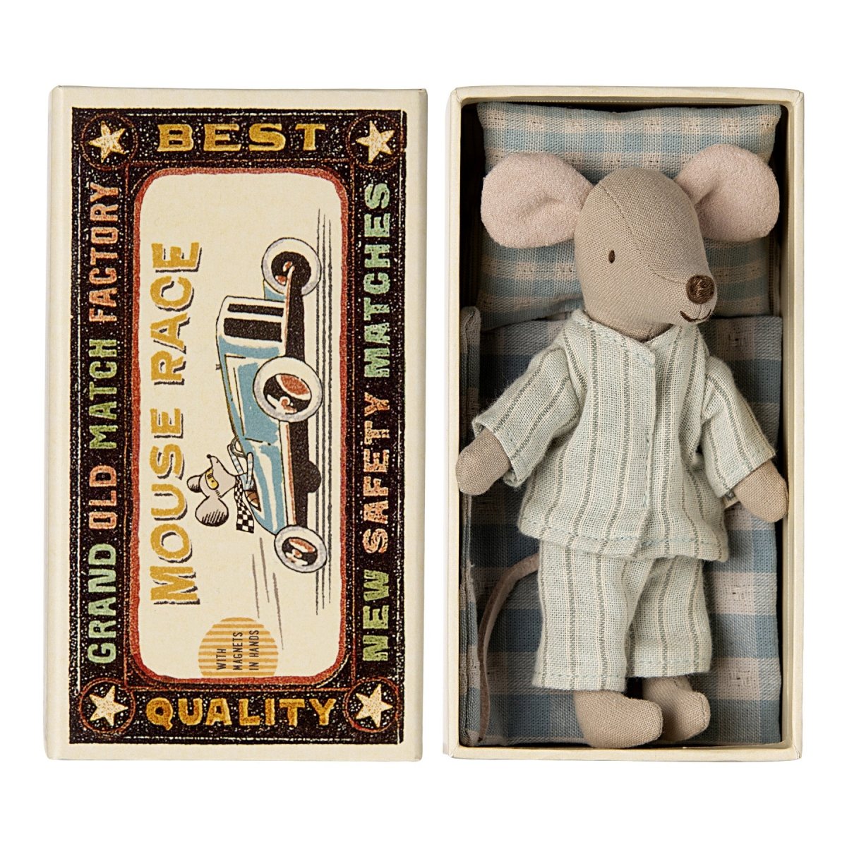 Maileg Big Brother Mouse in a Matchbox - Blue Pyjamas - I Want That Present