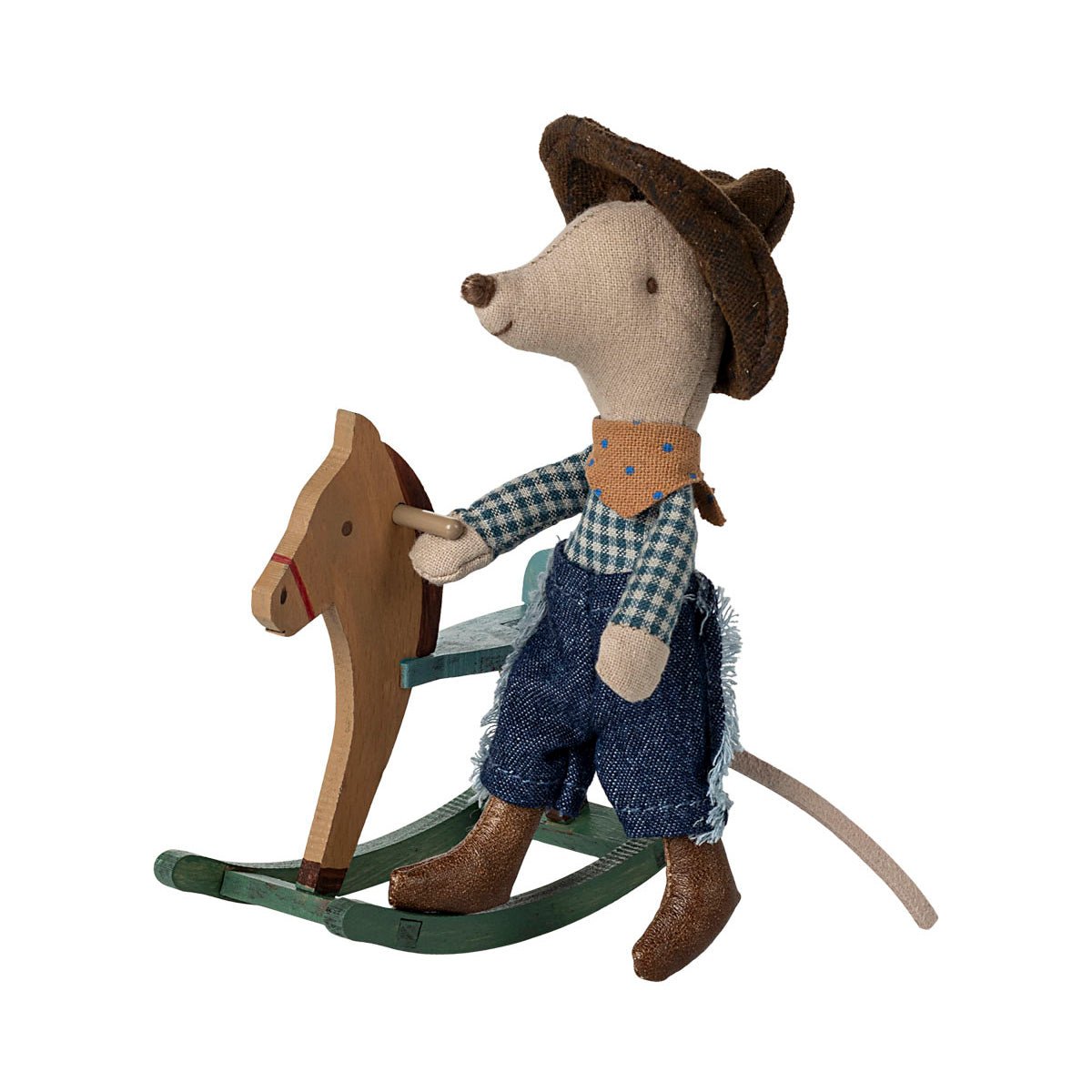 Maileg Cowboy Mouse on Rocking Horse, Little brother - I Want That Present