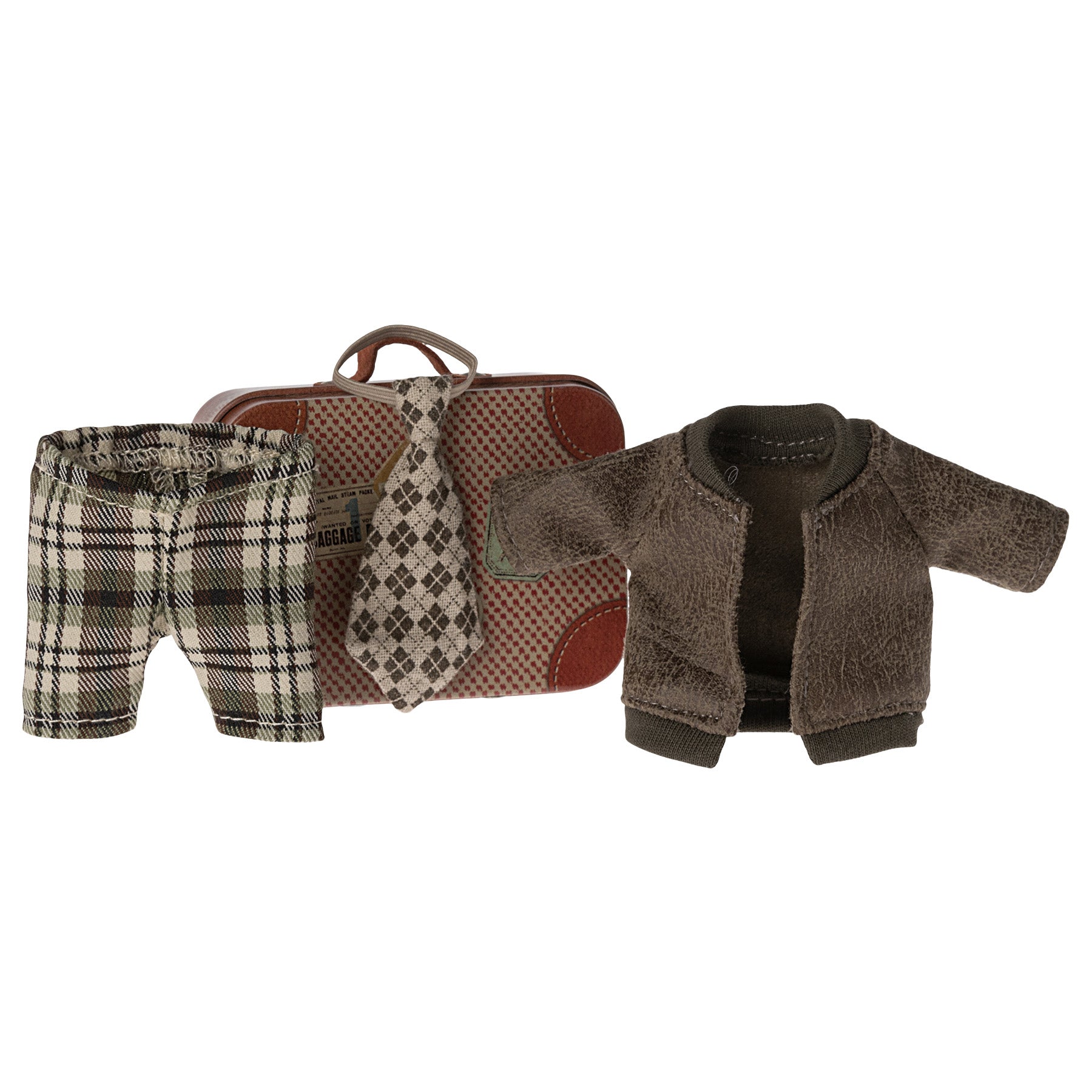 Maileg Jacket, Pants and Tie in a Suitcase, Grandpa Mouse