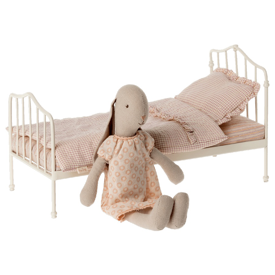 maileg white metal miniature bed with pink cheque bedding