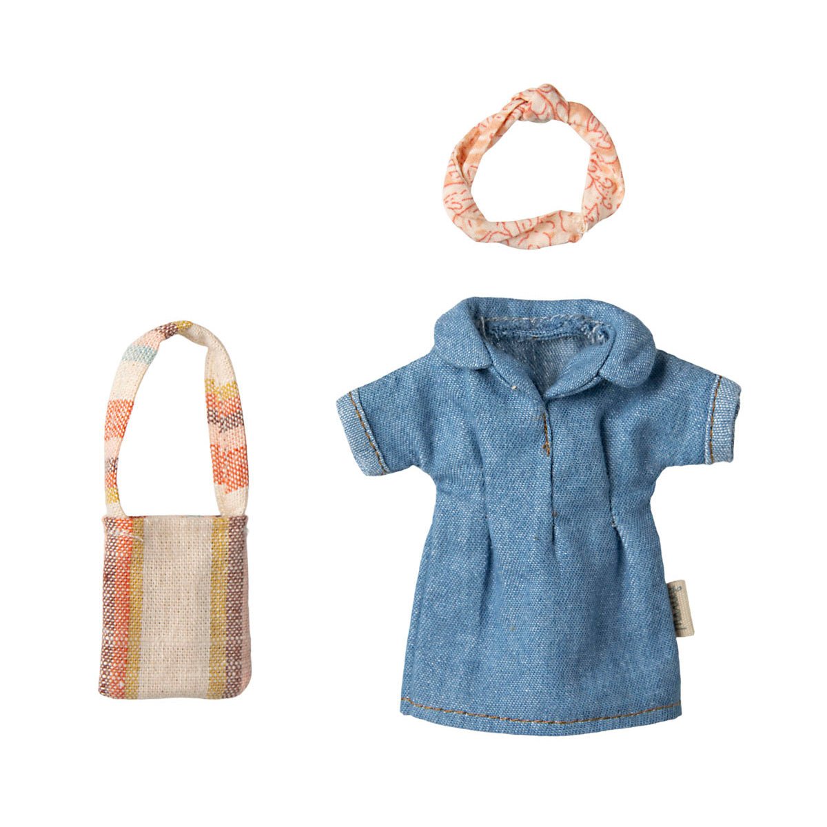 Maileg Mum Mouse Clothes, Denim Dress, Bag & Headband - I Want That Present
