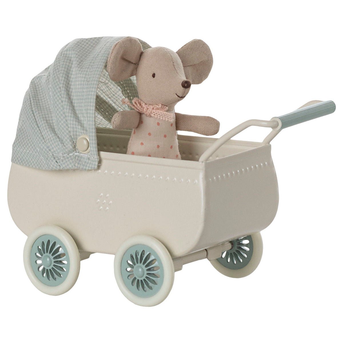 Maileg Pram with Baby Mouse - Mint - I Want That Present