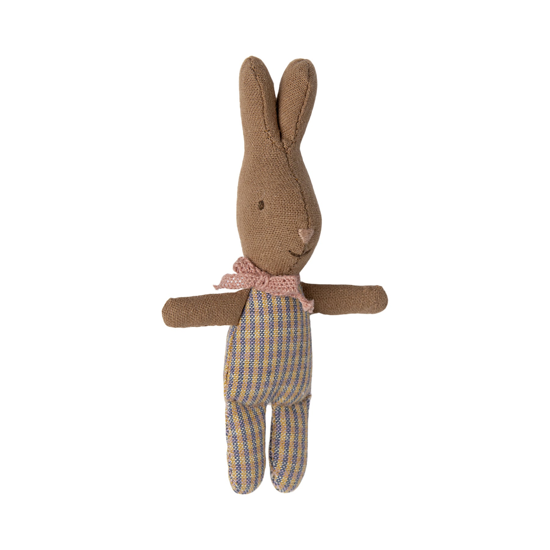 maileg brown baby rabbit with blue/rose check body and legs