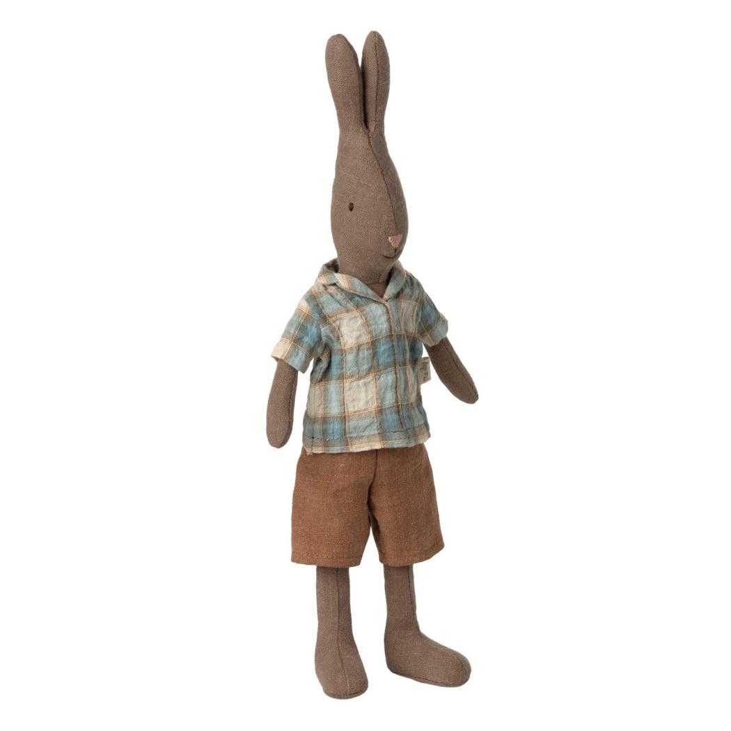maileg brown rabbin in a check shirt and brown shorts