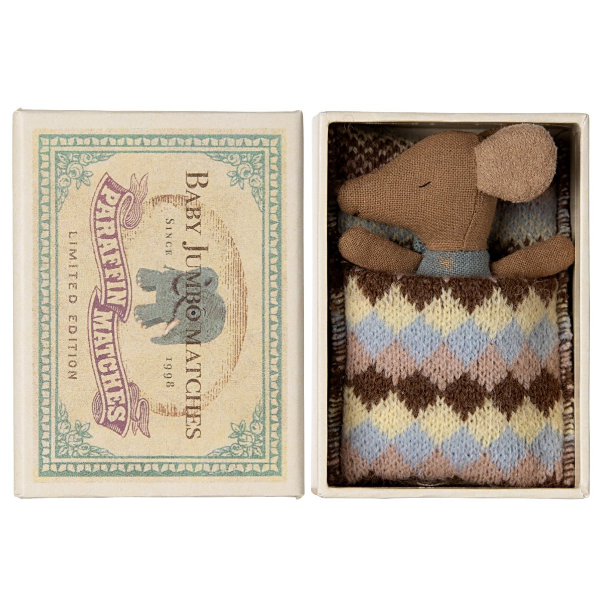 Maileg Sleepy - Wakey Baby Mouse in Matchbox - Blue - I Want That Present