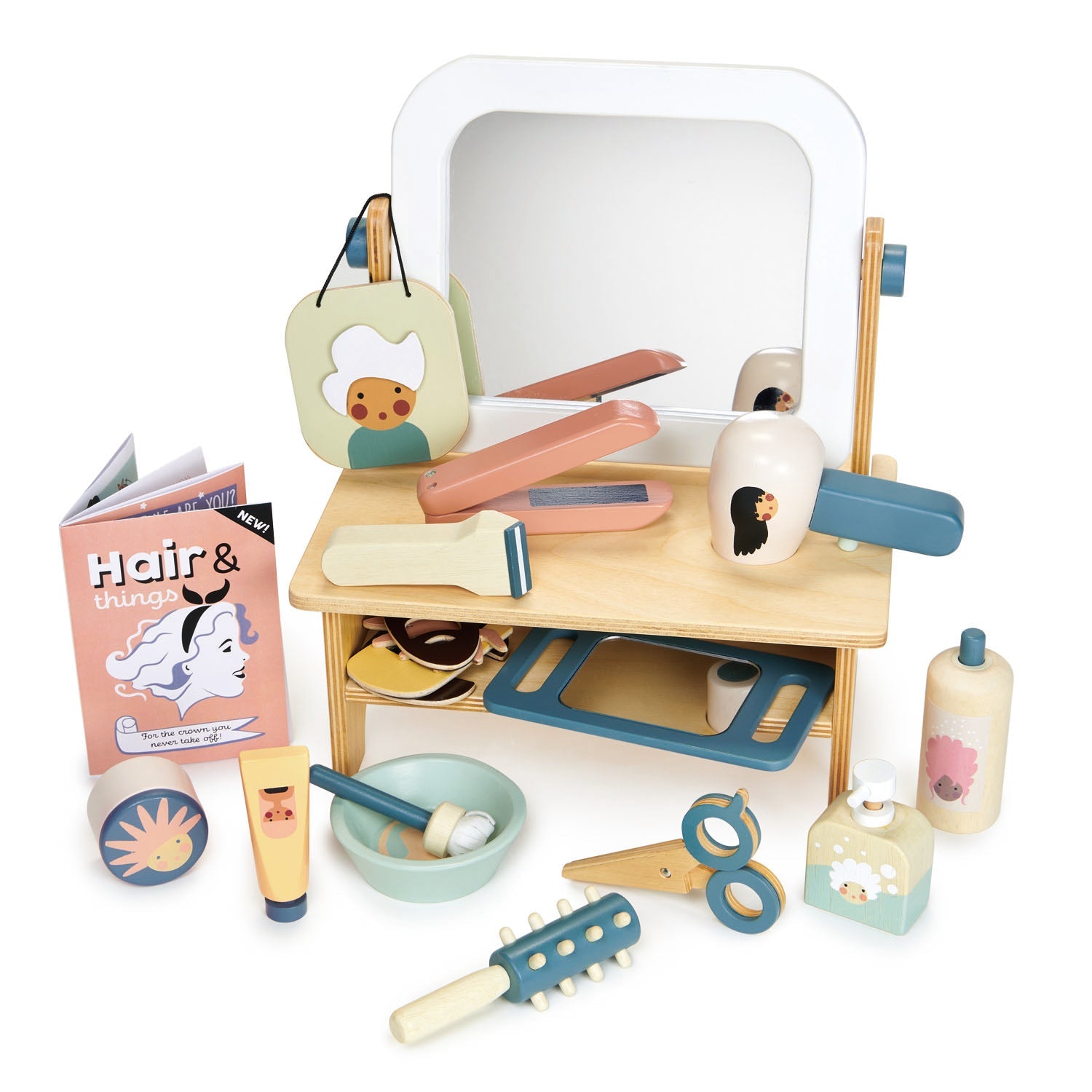 Tender Leaf Toys Hair Salon - A versatile role-play toy for children, providing a range of hair treatments and styling opportunities. Gender-neutral design with a swivel mirror, storage shelf, and hair dryer slot
