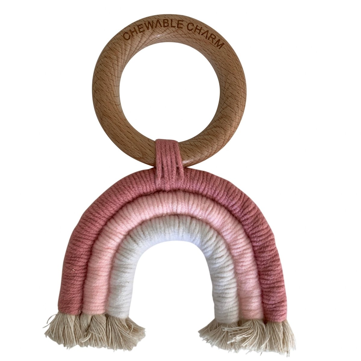 Chewable Charm Rainbow Macrame Teether - Rose & Blush - I Want That Present