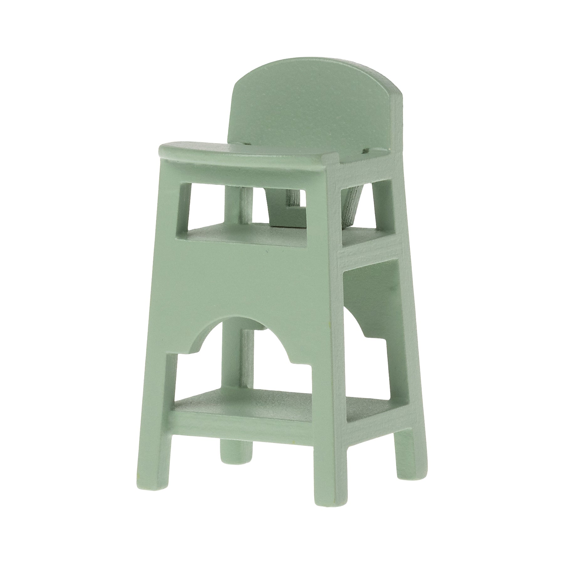 miniature maileg mint coloured wooden highchair