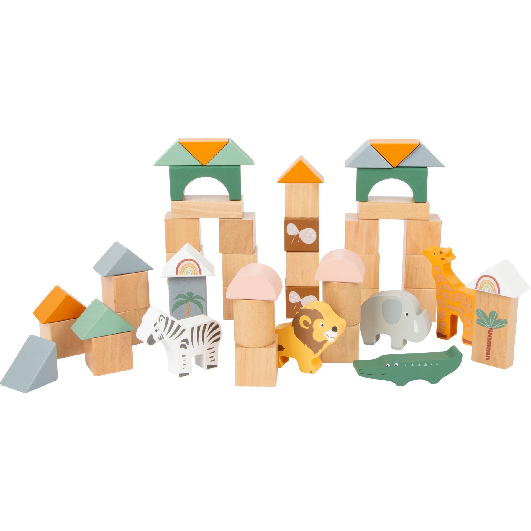 small foot building blocks - greens and oranges with safari animals