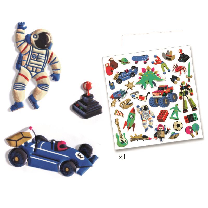 Djeco Retro Toys Textured Puffy Stickers - I Want That Present