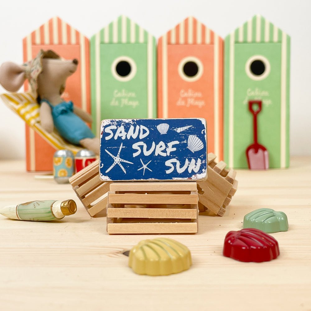 Miniature Wooden Beach Sign - Sand, Surf, Sun - I Want That Present