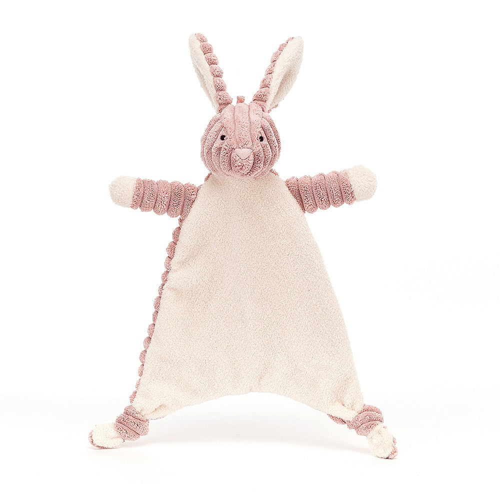 Jellycat corduroy pink and white bunny soother blanket