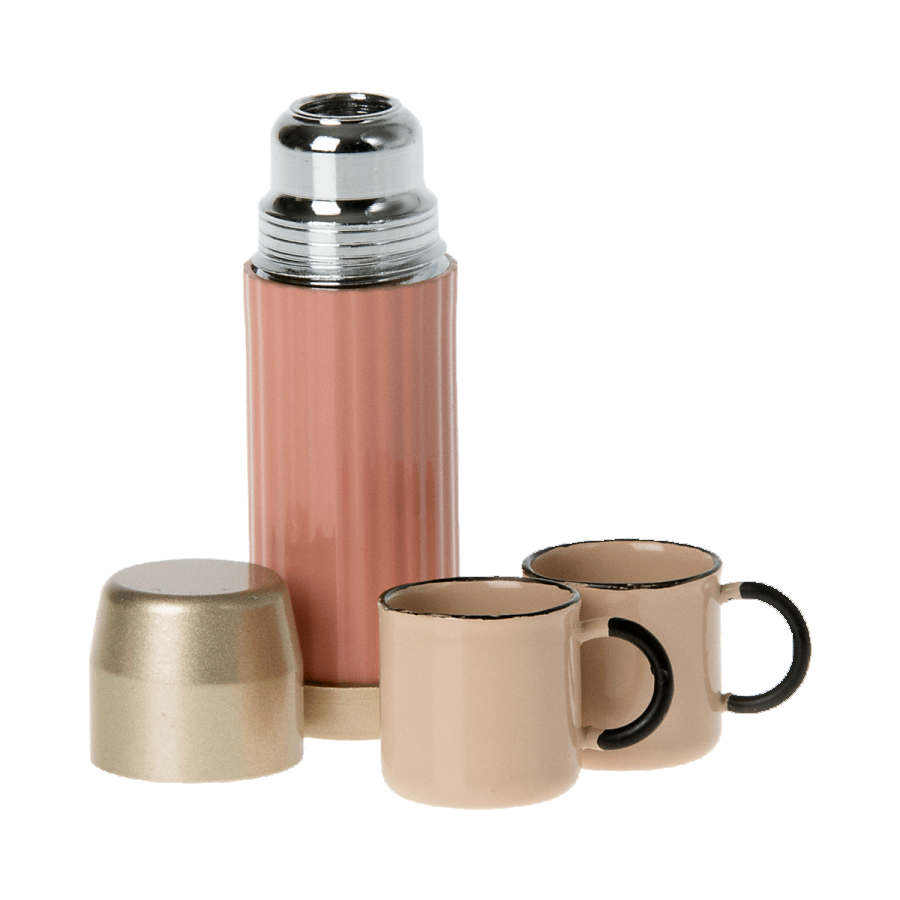 maileg miniature dolls house 1/2 scale coral thermos flask with 2 cups