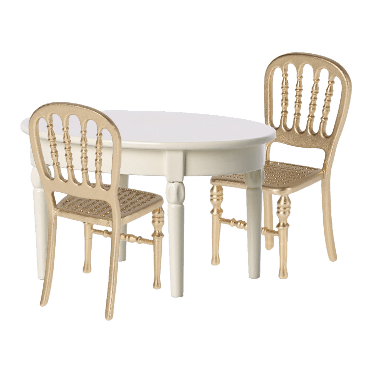 Maileg White Dining Table & 2 Gold Chairs Bundle