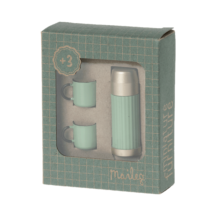 Maileg Miniature Thermos Flask and Cups Set, Mint - I Want That Present