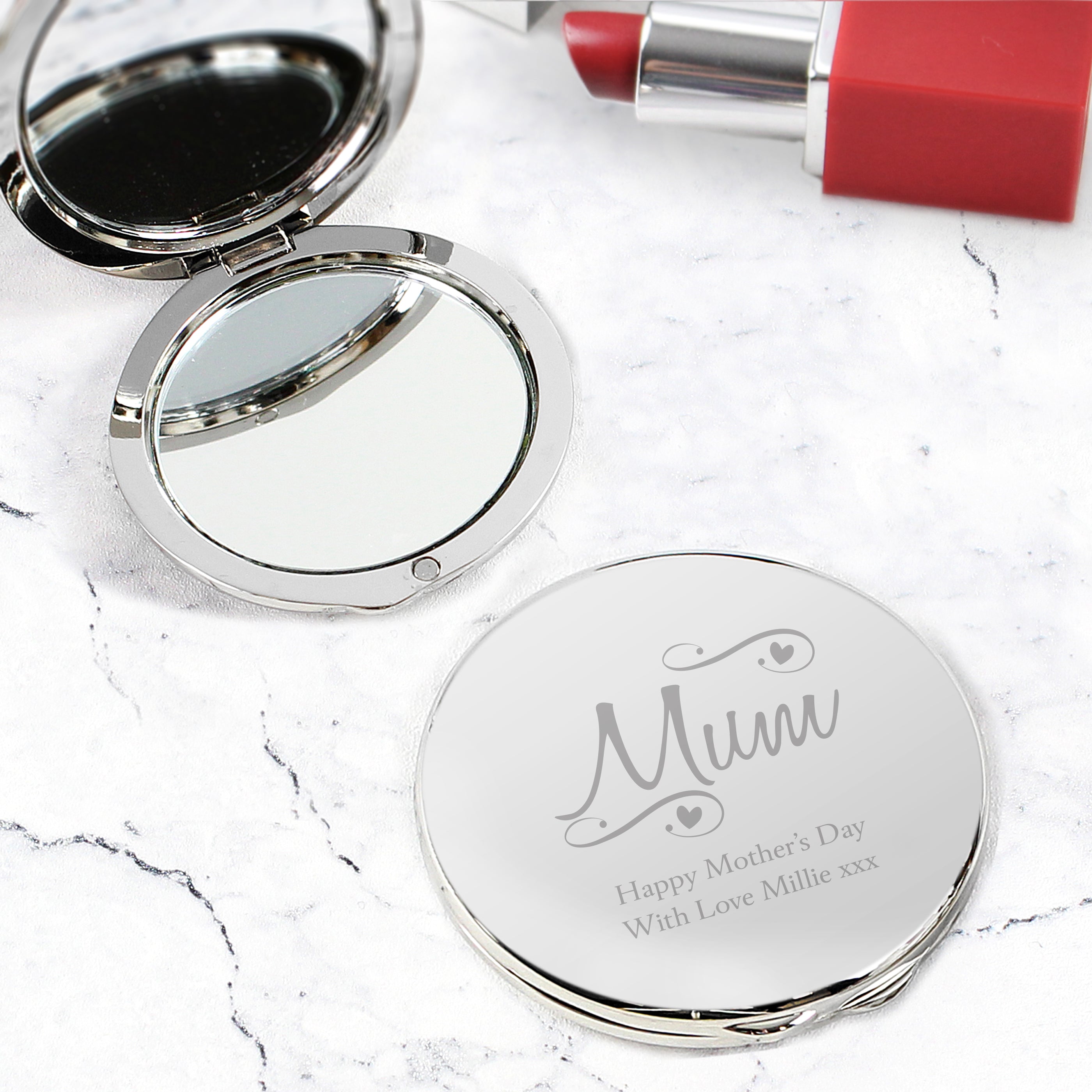 Personalised Mum Swirls & Hearts Compact Mirror