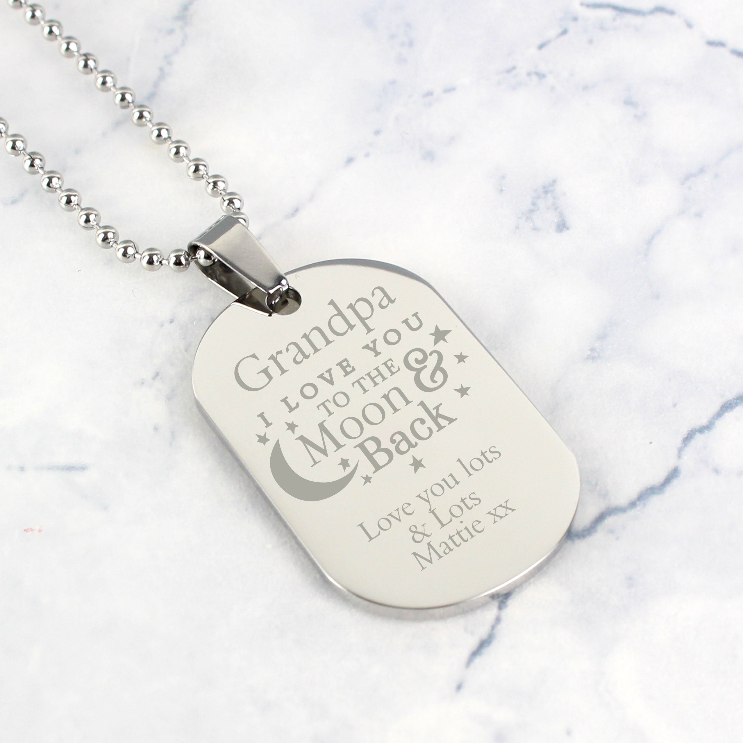 Personalised 'To The Moon & Back...' Stainless Steel Dog Tag Necklace