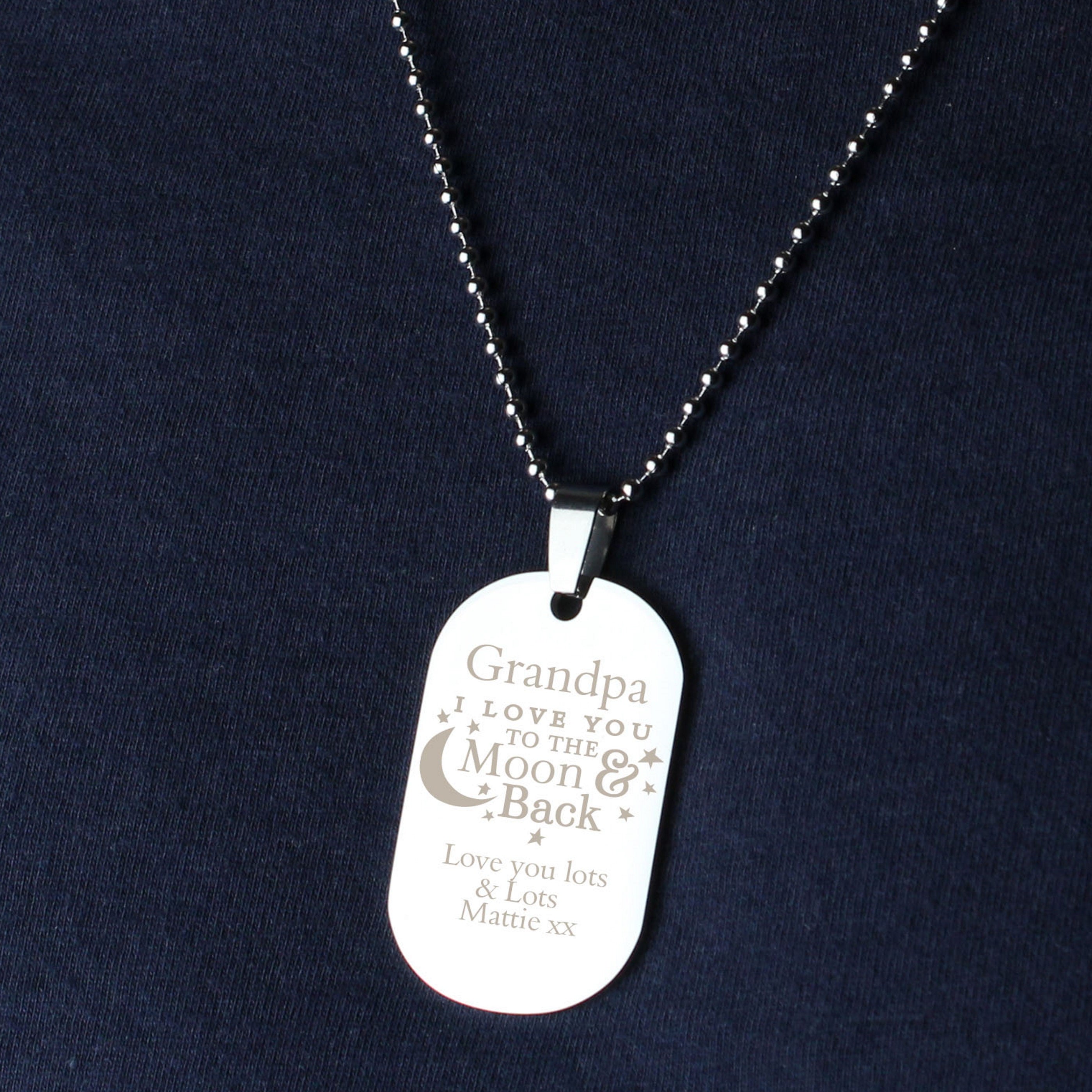 Personalised 'To The Moon & Back...' Stainless Steel Dog Tag Necklace