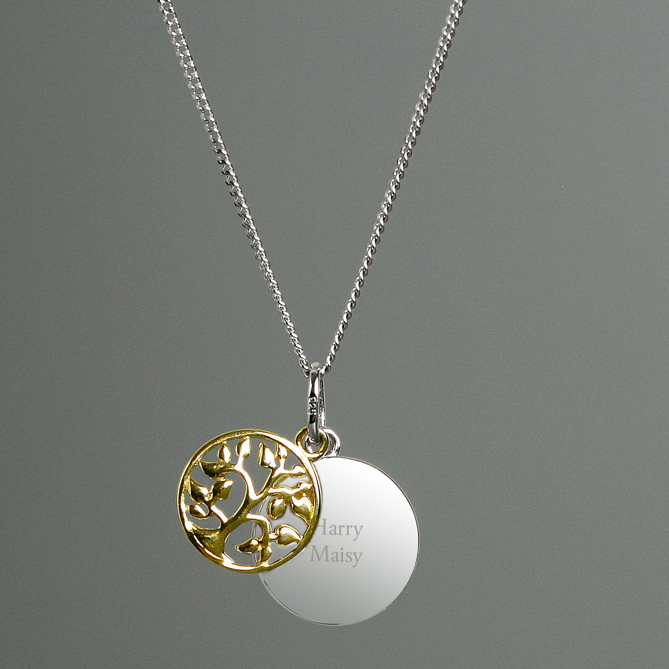 Personalised Sterling Silver & 9ct Gold Family Tree Of Life Necklace