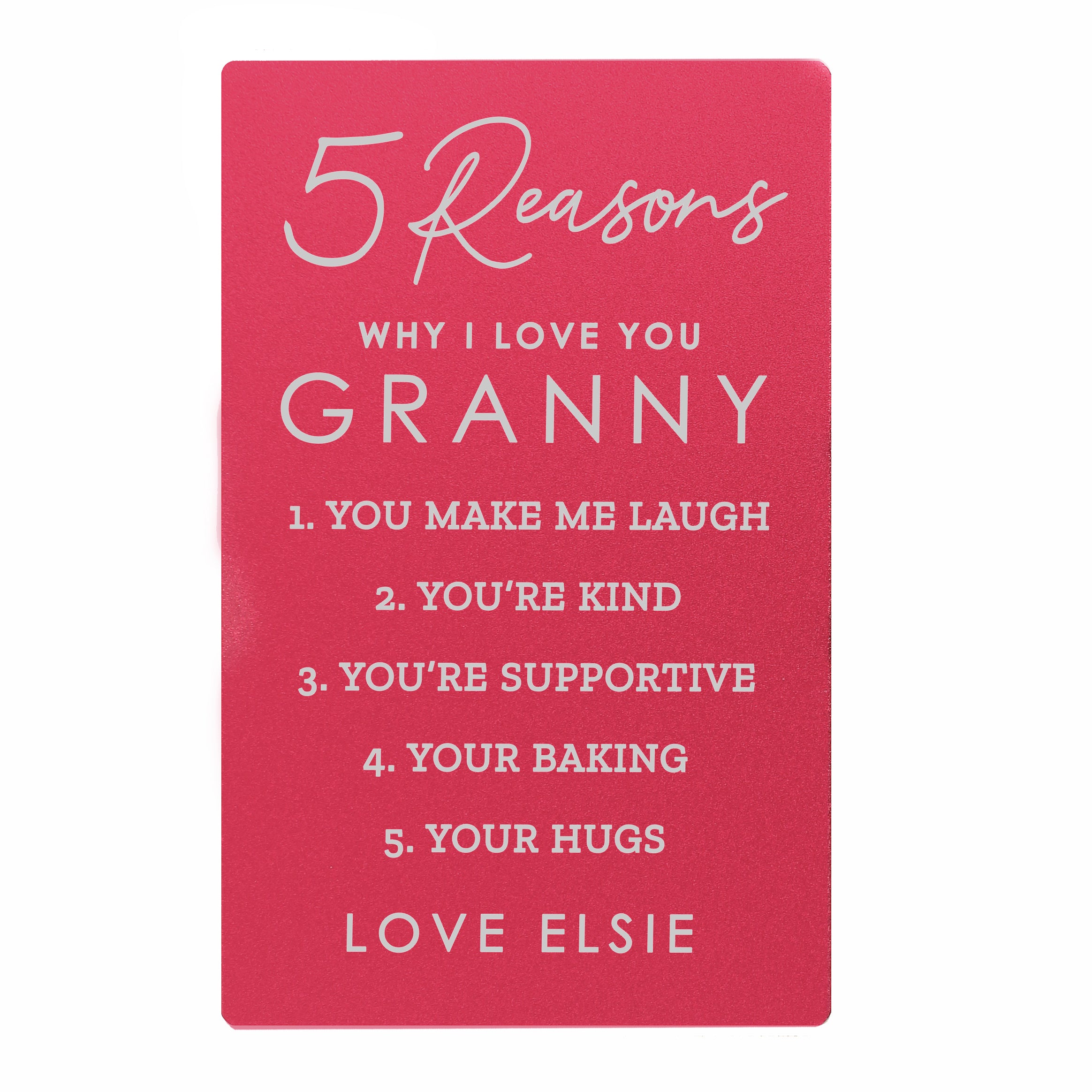 Personalised 5 Reasons Why I Love You Cerise Wallet Card