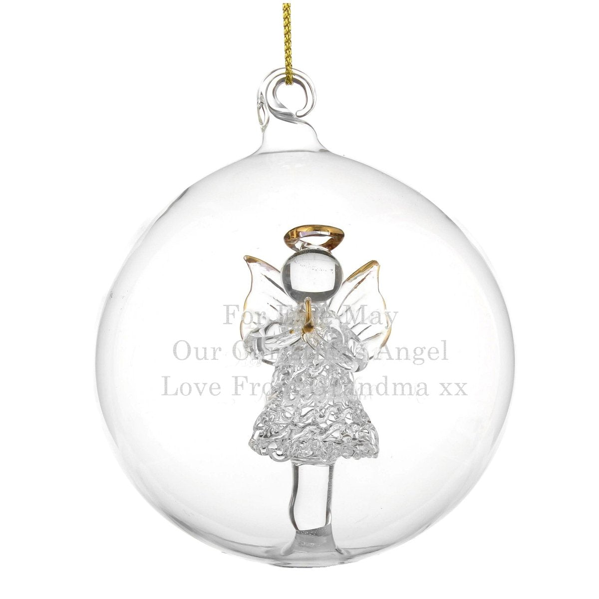 Personalised Glass Christmas Angel Bauble - I Want That Present
