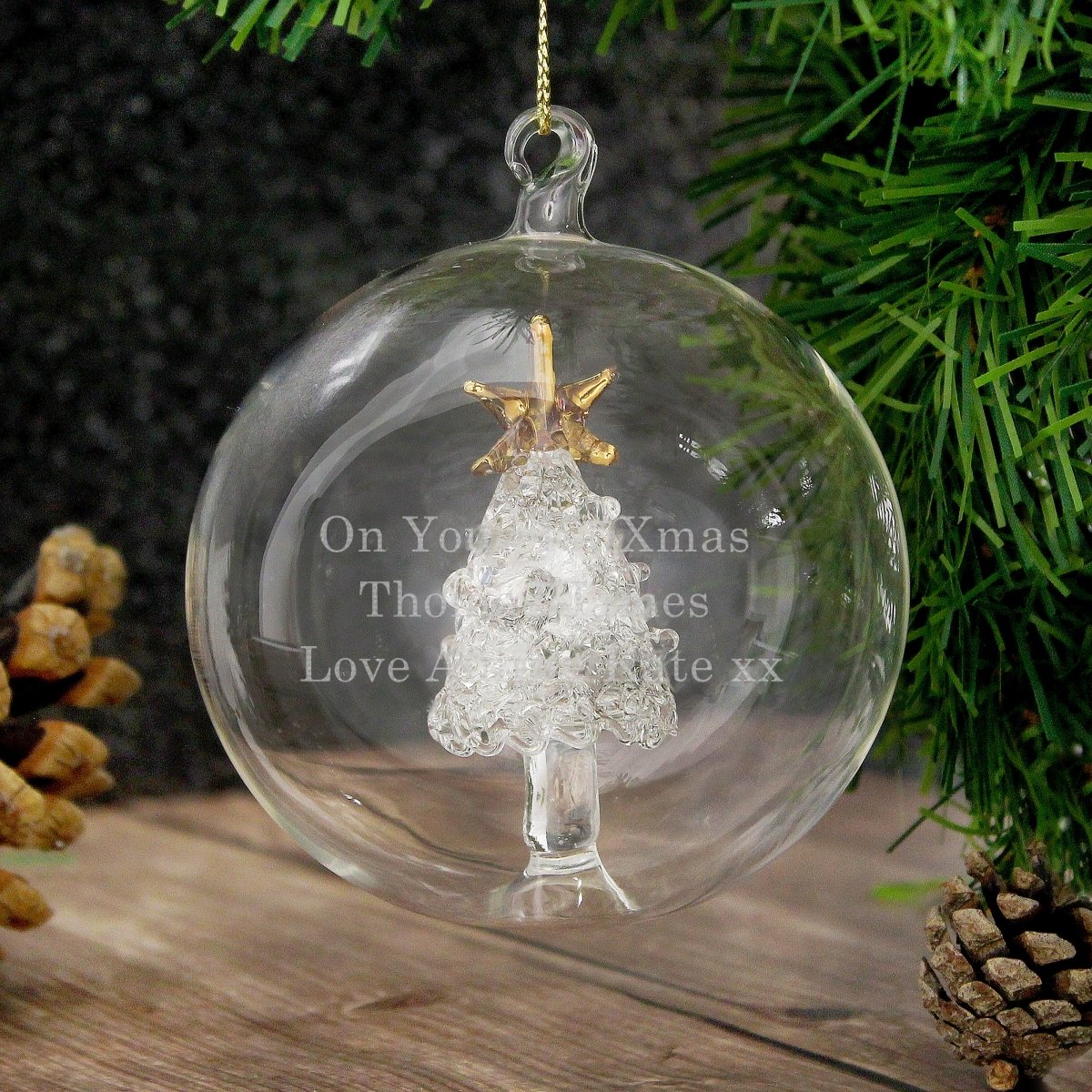 Personalised Glass Christmas Tree Bauble - I Want That Present