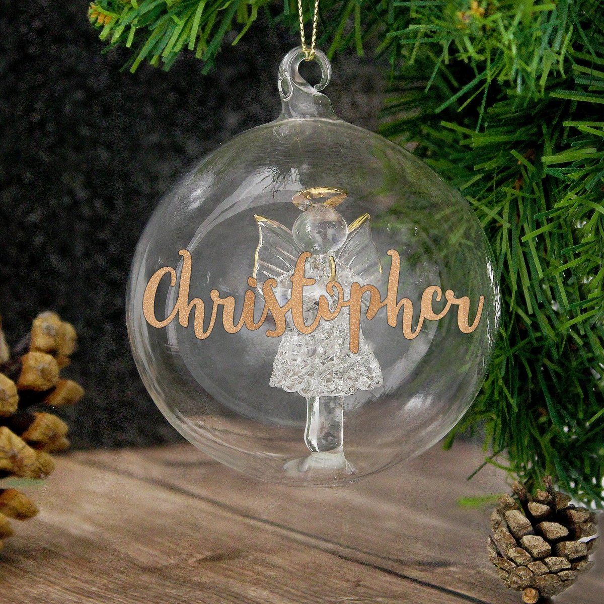 Personalised Gold Glitter Name Angel Glass Bauble - I Want That Present