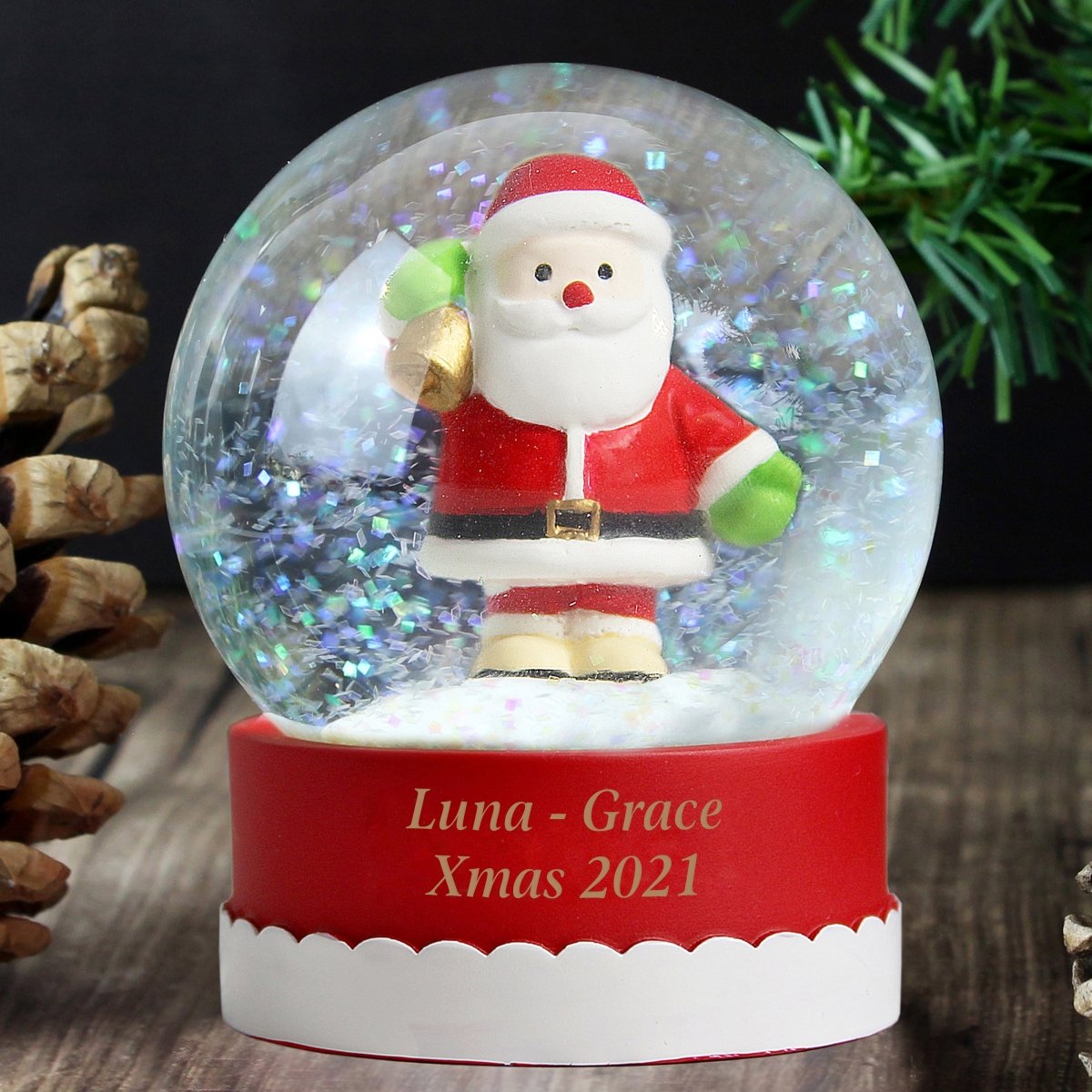 Personalised Message Santa Snow Globe - I Want That Present