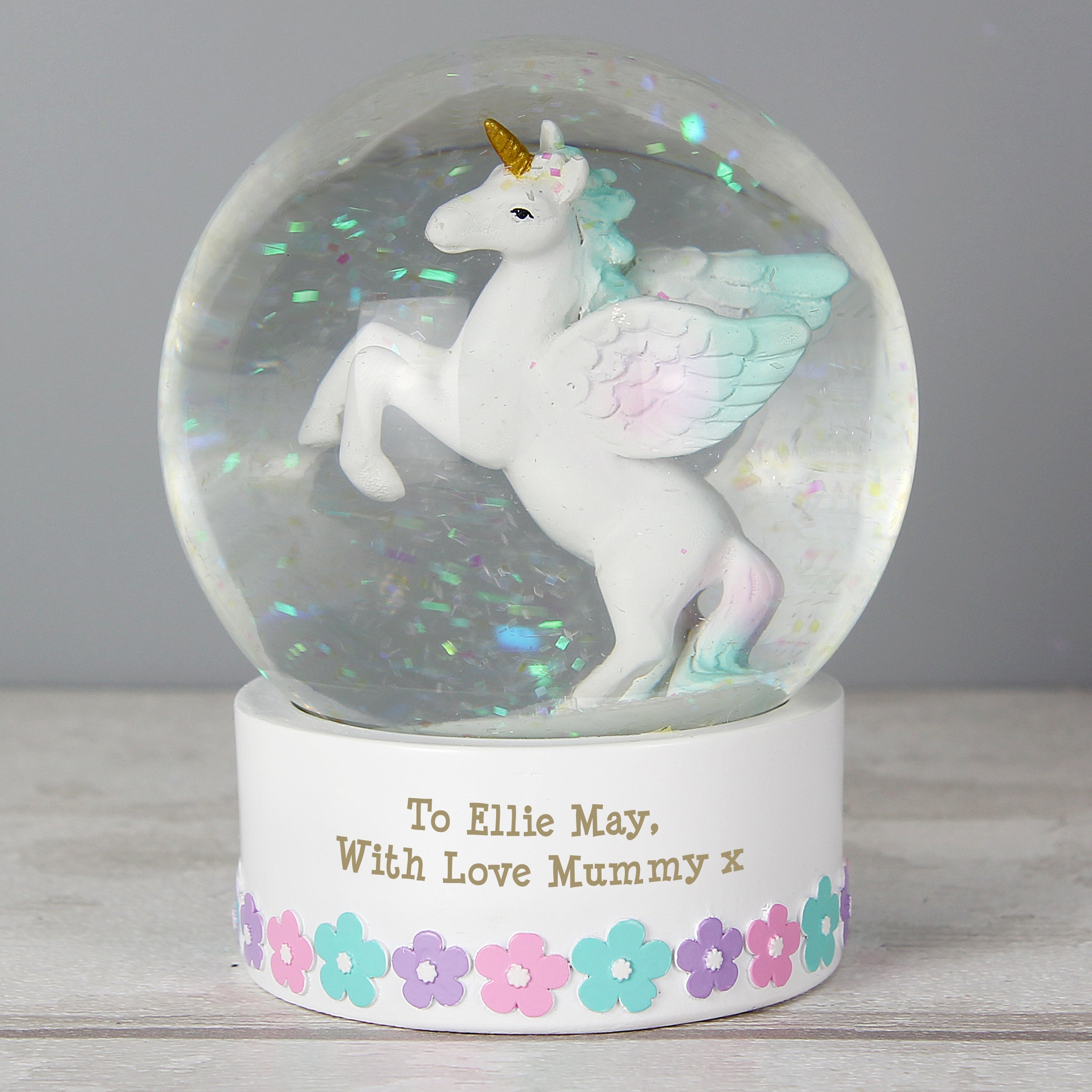 Personalised Message Unicorn Snow Globe