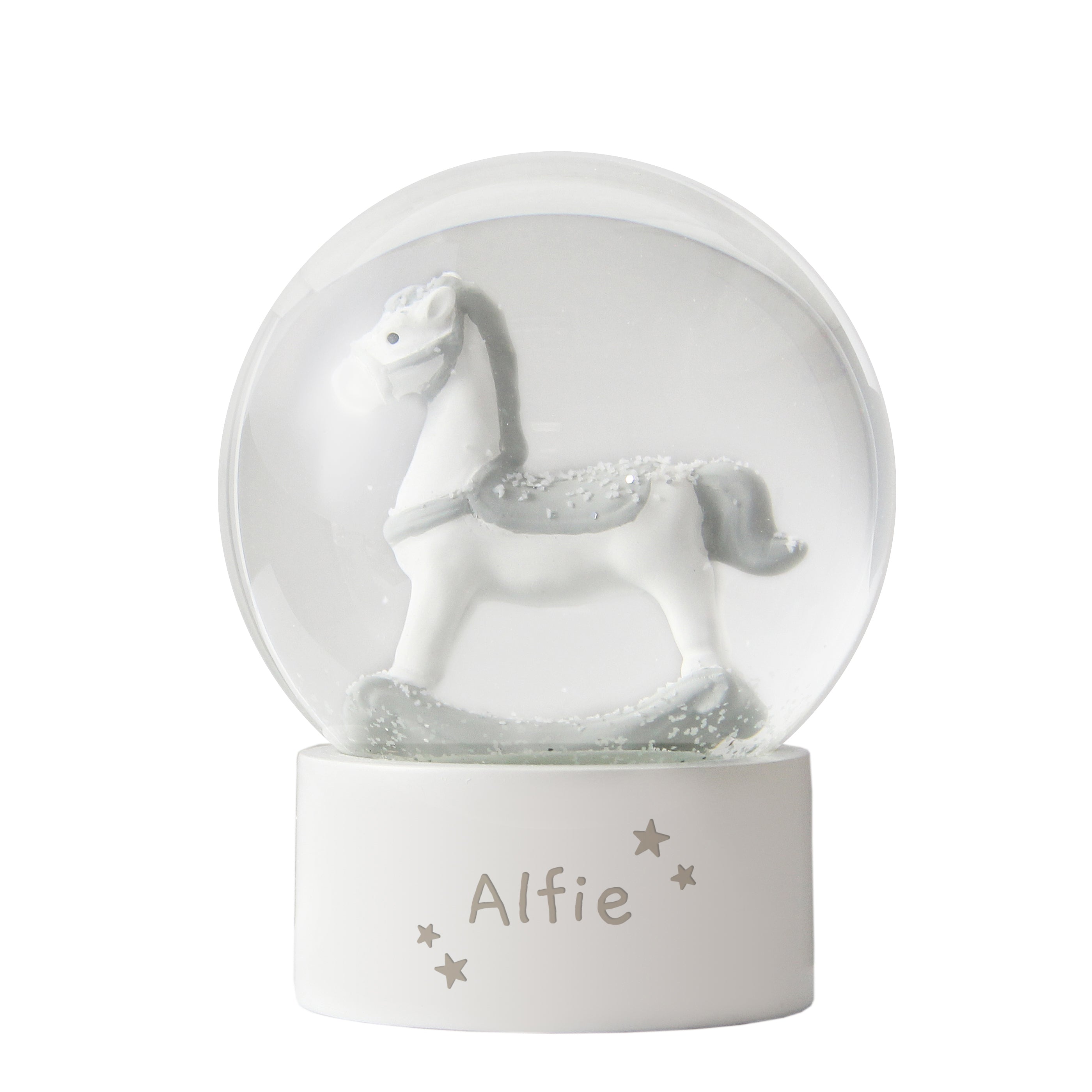 Personalised Name Rocking Horse Glitter Snow Globe