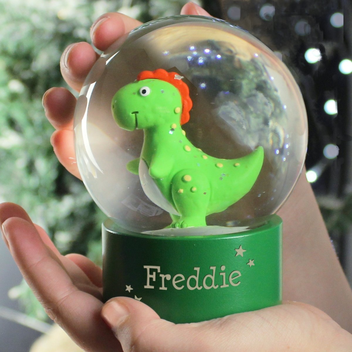 Personalised Name Only Dinosaur Glitter Snow Globe - I Want That Present