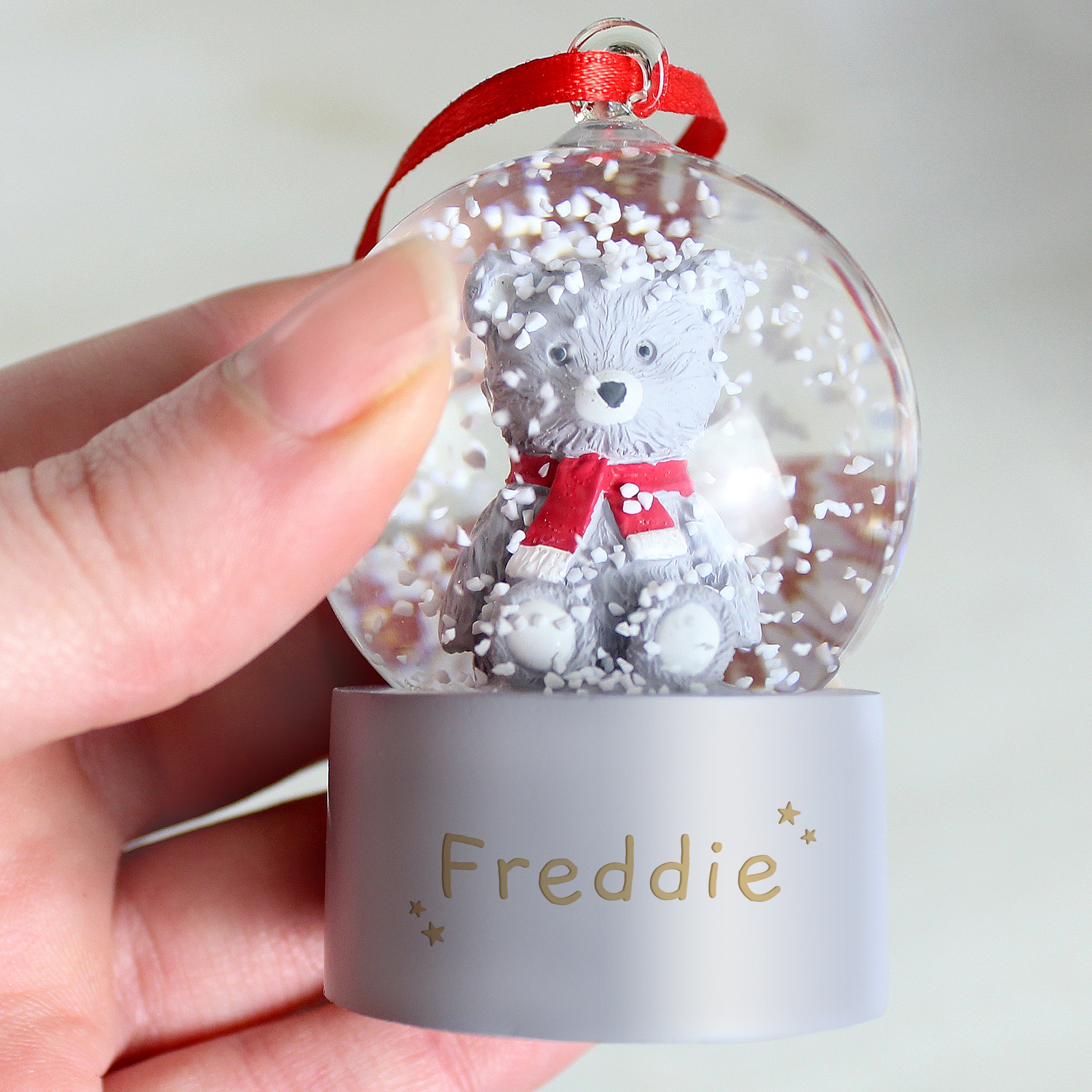 Personalised Name Teddy Bear Glitter Snow Globe Tree Decoration