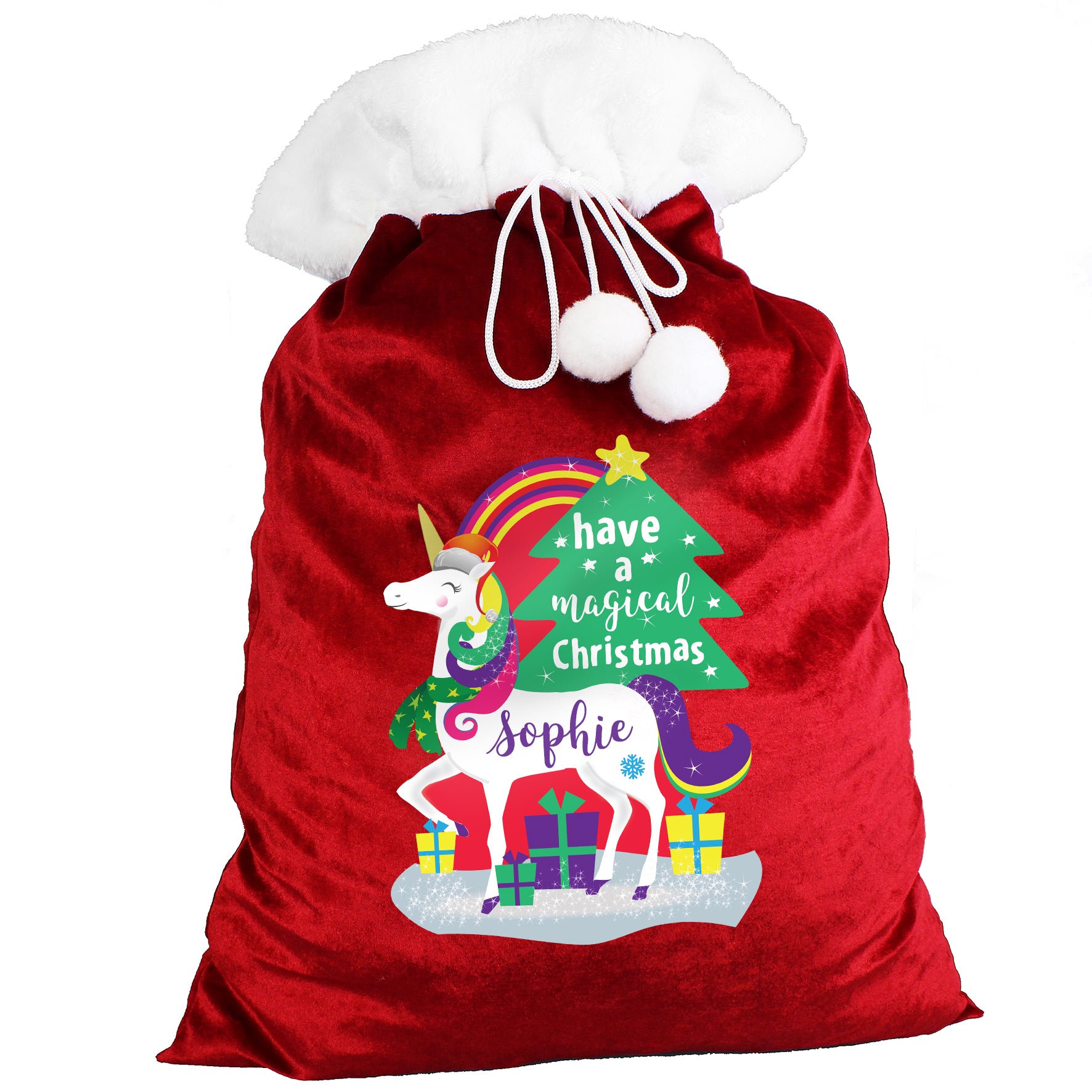 Personalised Christmas Unicorn Red Sack