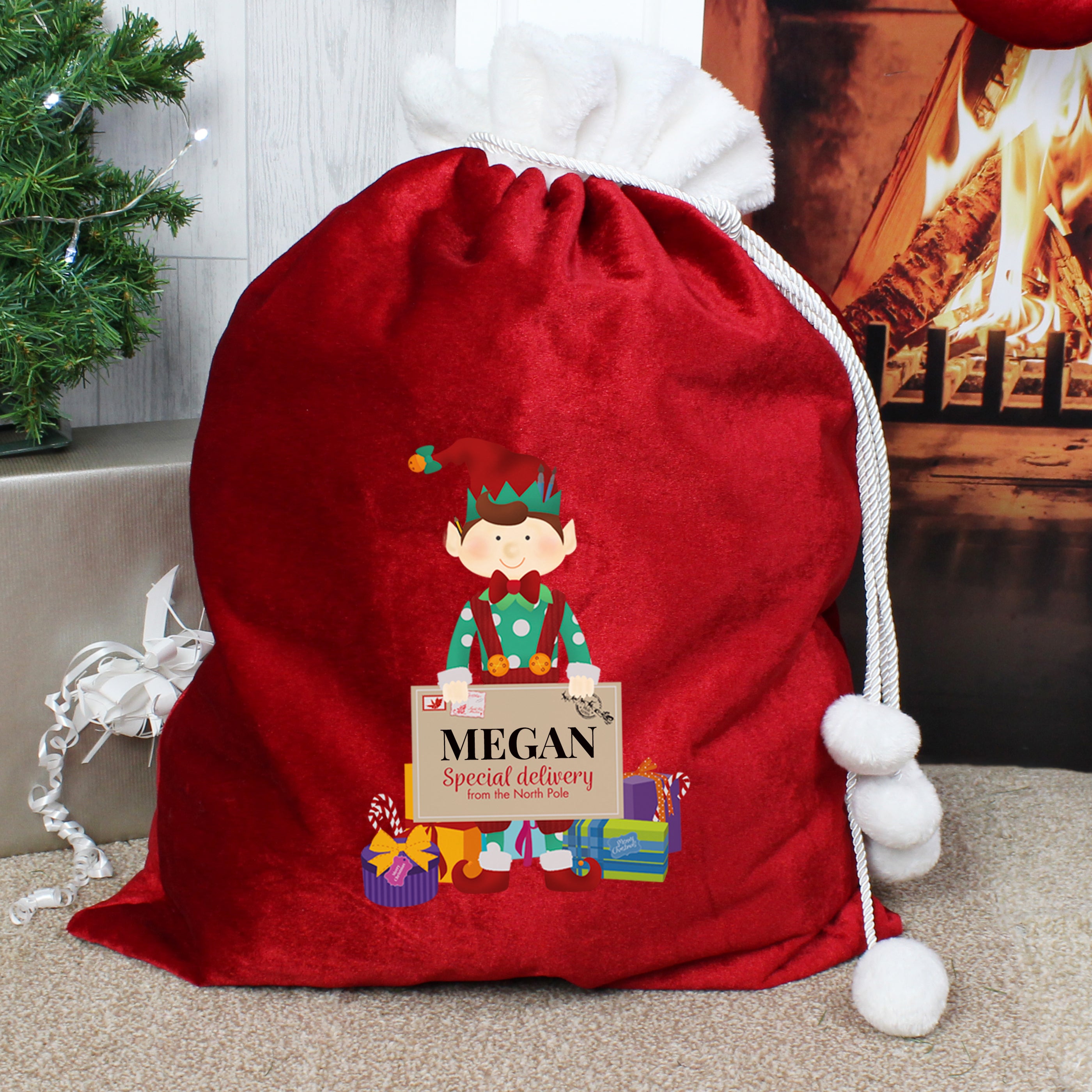 Personalised Christmas Elf Red Sack